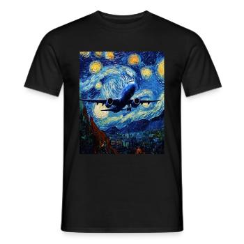 Avion nuit étoilée style van gogh - T-shirt homme - noir - Devant - AI Model Male 178 light (178cm)