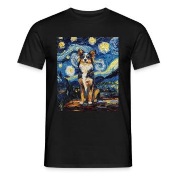 Berger Australien Chien nuit étoilée van gogh - T-shirt homme - noir - Devant - AI Model Male 178 light (178cm)