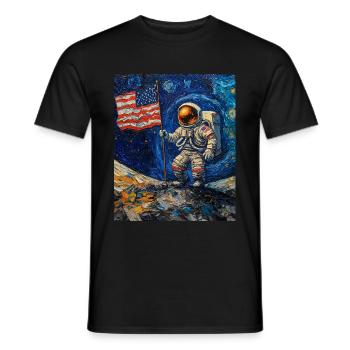 Astronaute sur la lune avec le drapeau américain - T-shirt homme - noir - Devant - AI Model Male 178 light (178cm)