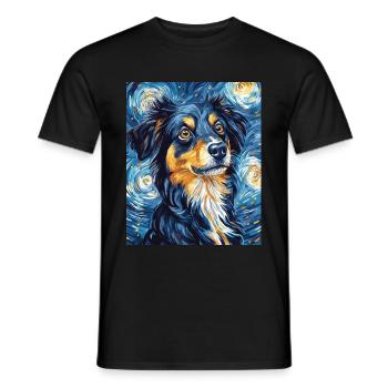 Australian Shepherd Dog starry night van - Men's T-Shirt - black - Front - AI Model Male 178 light (178cm)