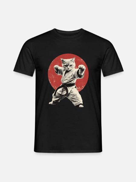Katze Karate Judo Japan Flagge - Männer T-Shirt - Schwarz