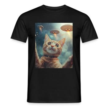 Katze Selfie UFO - Männer T-Shirt - Schwarz - Vorne - AI Model Male 178 light (178cm)