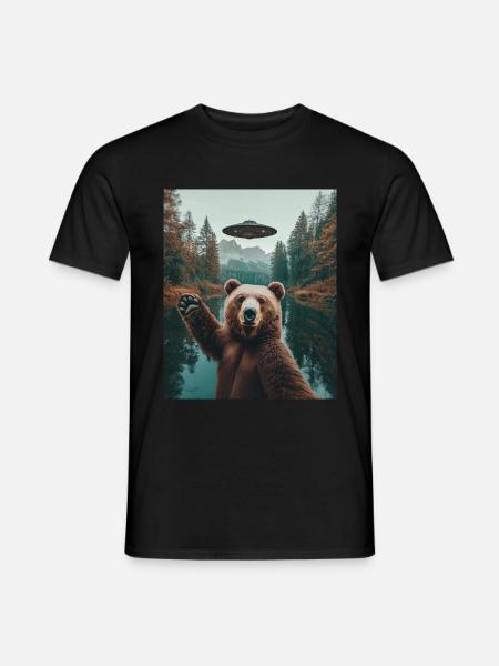 Bär Selfie mit UFO Aliens - Männer T-Shirt - Schwarz