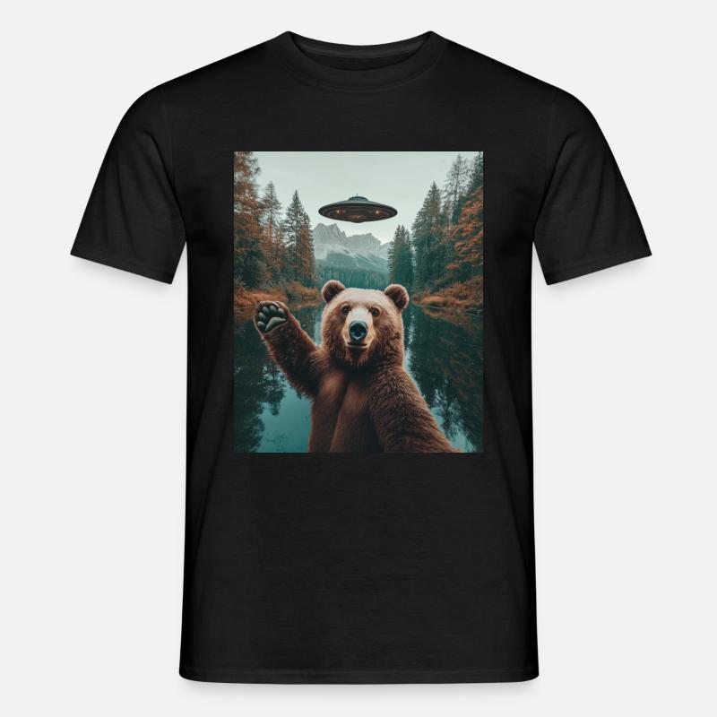 Bär Selfie mit UFO Aliens - Männer T-Shirt - Schwarz