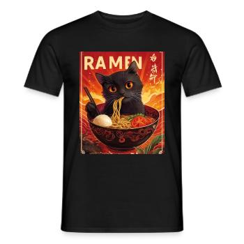 Le chat mange des nouilles ramen Japon - T-shirt homme - noir - Devant - AI Model Male 178 light (178cm)