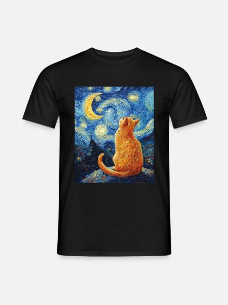 Katze Van Gogh Style - Männer T-Shirt - Schwarz