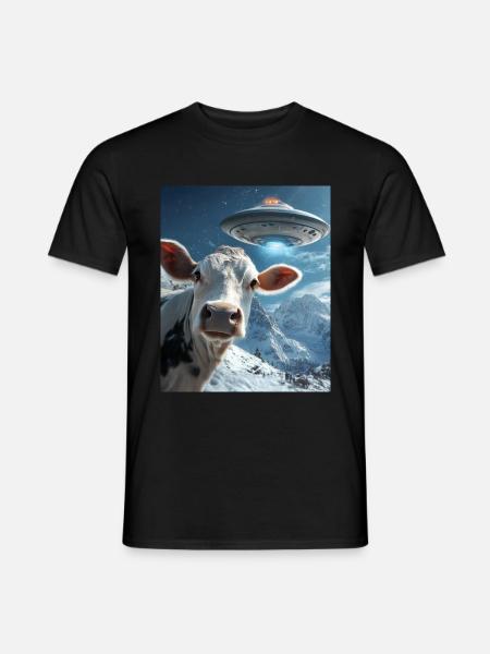 Kuh Selfie mit Ufo - Männer T-Shirt - Schwarz