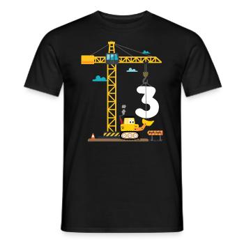 Enfants 3ème anniversaire garçons avec grue et excavatrice, - T-shirt homme - noir - Devant - AI Model Male 178 light (178cm)