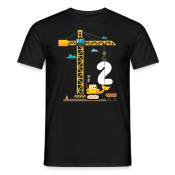 Children 2nd birthday boys with crane and excavator, - Men's T-Shirt - black - Front - AI Model Male 178 light (178cm)