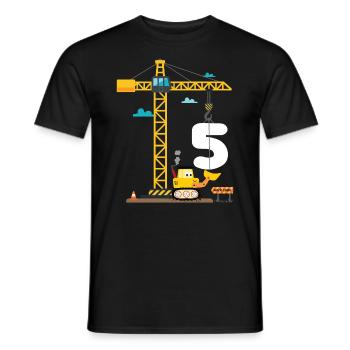 Children 5th birthday boys with crane and excavator, - Men's T-Shirt - black - Front - AI Model Male 178 light (178cm)