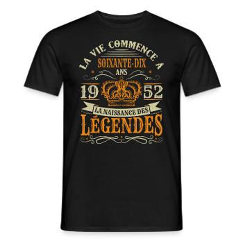 70 ans Anniversaire Humour Naissance 1952 Cadeau - T-shirt homme - noir - Devant - AI Model Male 178 light (178cm)