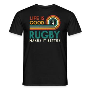 Life is good. Rugby makes it better - Men's T-Shirt - black - Front - AI Model Male 178 light (178cm)