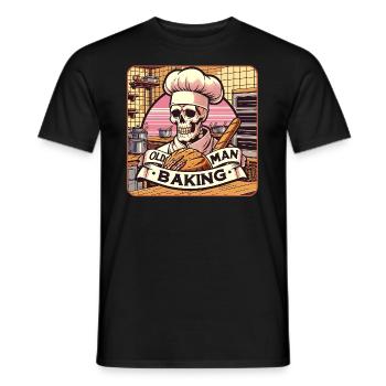 Old Man Baking Skull with Baker's Hat with Bread - Men's T-Shirt - black - Front - AI Model Male 178 light (178cm)