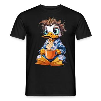 Canard du matin avec café - T-shirt homme - noir - Devant - AI Model Male 178 light (178cm)