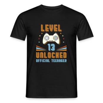 Official Teenager 13th Birthday Level 13 Unlocked - Men's T-Shirt - black - Front - AI Model Male 178 light (178cm)