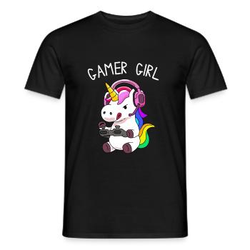 Gamer Girl Einhorn mit bunten Haaren - Männer T-Shirt - Schwarz - Vorne - AI Model Male 178 light (178cm)