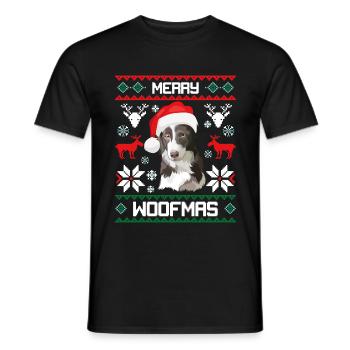 Joyeux Woofmas Border Collie laid chandail de Noël - T-shirt homme - noir - Devant - AI Model Male 178 light (178cm)