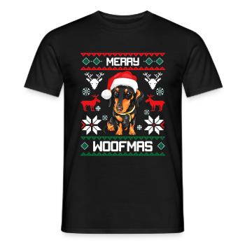 Joyeux Woofmas teckel laid chandail de Noël - T-shirt homme - noir - Devant - AI Model Male 178 light (178cm)