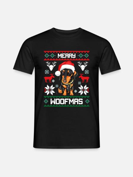 Merry Woofmas Dachshund Ugly Sweater Christmas - Männer T-Shirt - Schwarz
