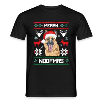 Merry Woofmas German Shepherd Ugly Sweater X-Mas - Men's T-Shirt - black - Front - AI Model Male 178 light (178cm)