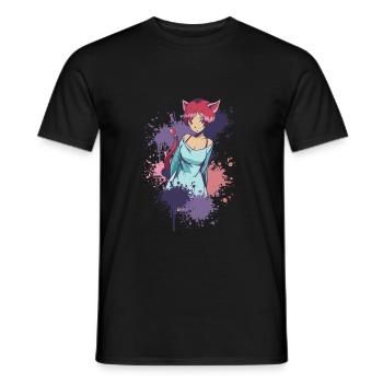 Neko girl anime comic character girl with bow - Men's T-Shirt - black - Front - AI Model Male 178 light (178cm)
