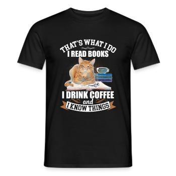 Je lis des livres Je bois du café Amant drôle de chat - T-shirt homme - noir - Devant - AI Model Male 178 light (178cm)