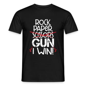 Rock Paper Scissors Gun I Win Funny Gun Lover Gift - Men's T-Shirt - black - Front - AI Model Male 178 light (178cm)