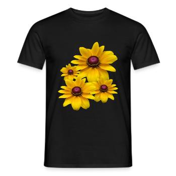 yellow blooming coneflower flowers, petals, floral, - Men's T-Shirt - black - Front - AI Model Male 178 light (178cm)