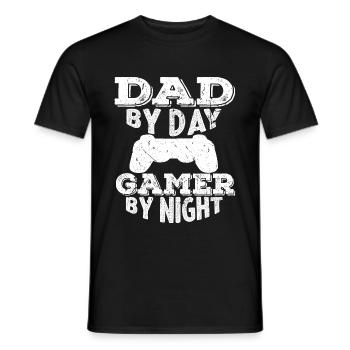 Men Dad By Day Gamer By Night - Men's T-Shirt - black - Front - AI Model Male 178 light (178cm)
