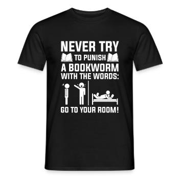 Never Try To Punish A Bookworm With The Words - Men's T-Shirt - black - Front - AI Model Male 178 light (178cm)