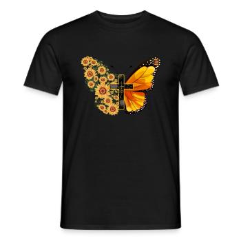 Christian Faith Cross Sunflowers Butterfly T Shirt - Männer T-Shirt - Schwarz - Vorne - AI Model Male 178 light (178cm)