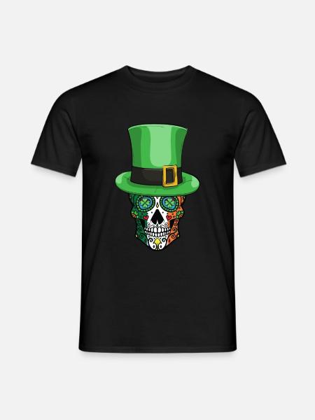 Irish Sugar Skull Funny Leprechaun Hat - Men's T-Shirt - black