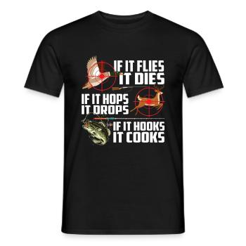 It Flies It Dies It Hops It Drops It Hooks It Cook - Männer T-Shirt - Schwarz - Vorne - AI Model Male 178 light (178cm)