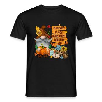 Gnome Pumpkins U Pick Corn Maze Hayrides Cider - Men's T-Shirt - black - Front - AI Model Male 178 light (178cm)