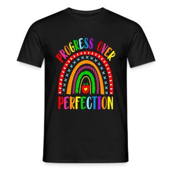 Rainbow Progress Over Perfection Motivational - Männer T-Shirt - Schwarz - Vorne - AI Model Male 178 light (178cm)