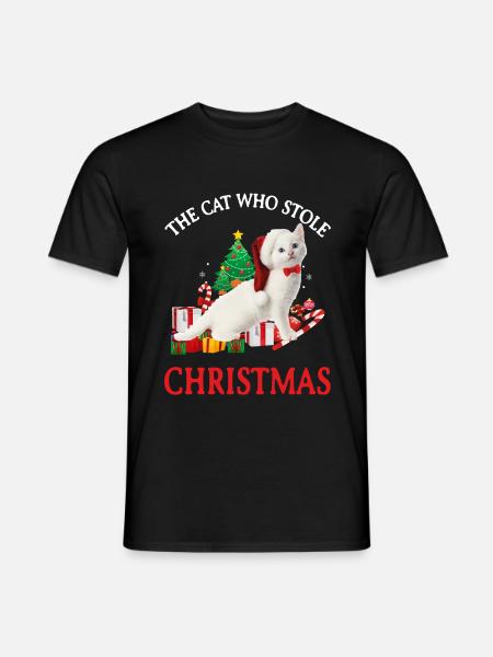 Weihnachten Katze weiß - Männer T-Shirt - Schwarz