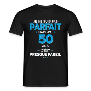 Anniversaire 50 ans - Pas parfait mais j'ai 50 ans - T-shirt homme - noir - Devant - AI Model Male 178 light (178cm)
