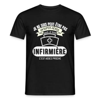 Infirmière et super héro cadeau humour - T-shirt homme - noir - Devant - AI Model Male 178 light (178cm)