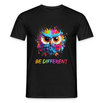 LUSTIGE BUNTE EULE - Männer T-Shirt - Schwarz - Vorne - AI Model Male 178 light (178cm)