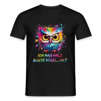 LUSTIGE BUNTE EULE - Männer T-Shirt - Schwarz - Vorne - AI Model Male 178 light (178cm)