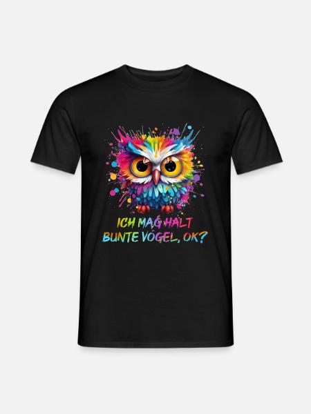 LUSTIGE BUNTE EULE - Männer T-Shirt - Schwarz