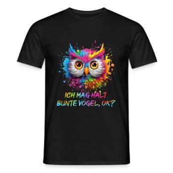 LUSTIGE BUNTE EULE - Männer T-Shirt - Schwarz - Vorne - AI Model Male 178 light (178cm)