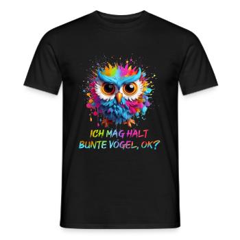 LUSTIGE BUNTE EULE - Männer T-Shirt - Schwarz - Vorne - AI Model Male 178 light (178cm)
