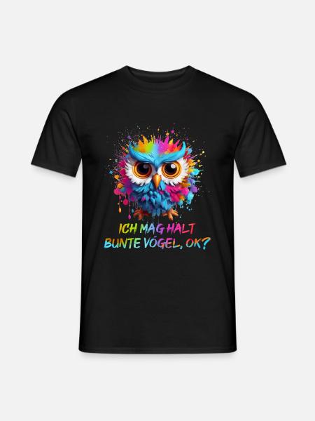 LUSTIGE BUNTE EULE - Männer T-Shirt - Schwarz