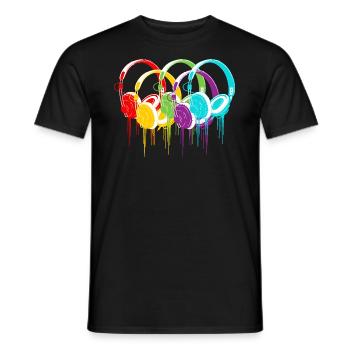 Bunte Kopfhörer - Männer T-Shirt - Schwarz - Vorne - AI Model Male 178 light (178cm)