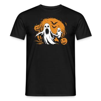 Halloween Ghost & Pumpkin Costume - Spooky - Men's T-Shirt - black - Front - AI Model Male 178 light (178cm)