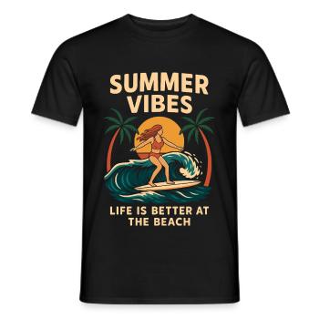 Vibrations estivales Surfergirl - T-shirt homme - noir - Devant - AI Model Male 178 light (178cm)