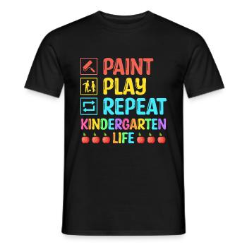 Paint Play Repeat Kindergarten Life School Teacher - Men's T-Shirt - black - Front - AI Model Male 178 light (178cm)