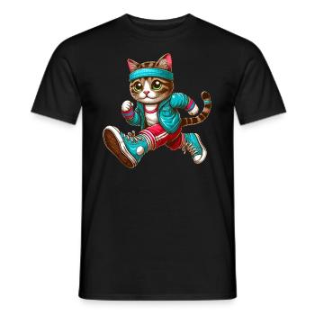 Cat jogging marathon running design - Men's T-Shirt - black - Front - AI Model Male 178 light (178cm)