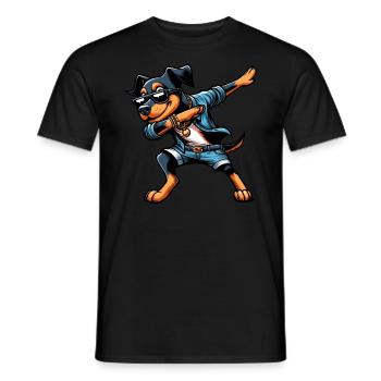 Cool Doberman Dabbing Dog Cartoon Style - Men's T-Shirt - black - Front - AI Model Male 178 light (178cm)
